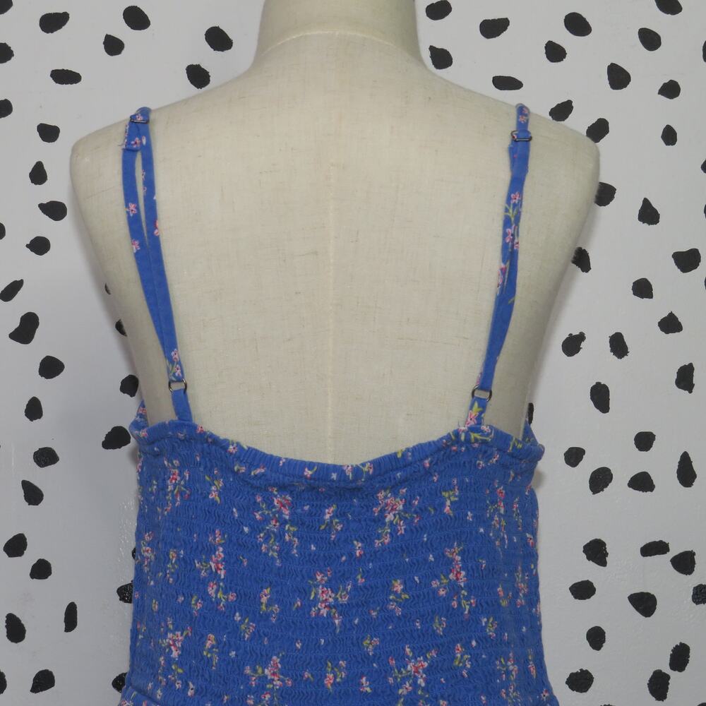 SO Blue Floral Print Smocked Bodice Sleeveless Girls Dress - Picture 4 of 7